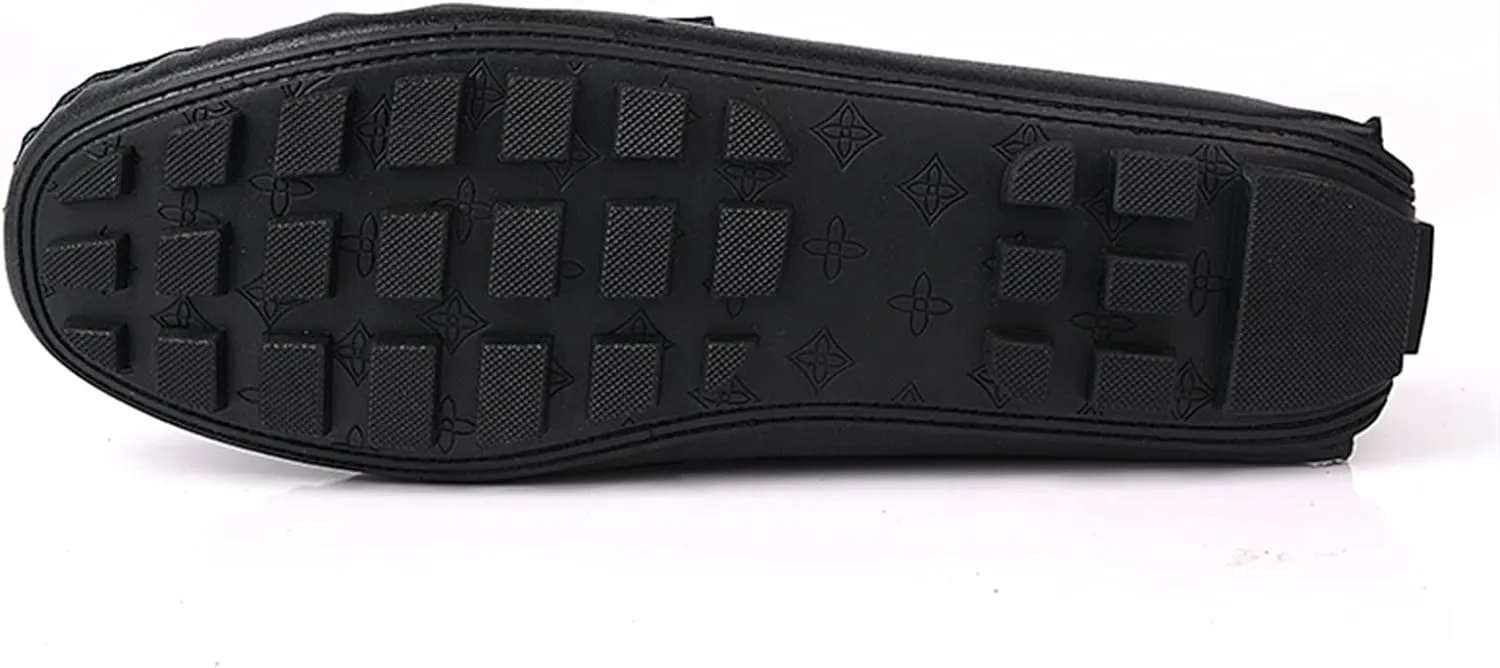 Loafer Shoes for Men Genuine Leather Tassel Stitching Details Round Toe Anti-Slip Flat Heel Flexible Driving Slip on for Any Attire