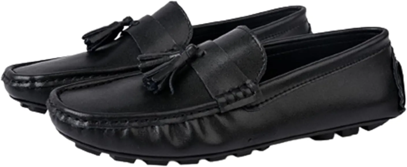 Loafer Shoes for Men Genuine Leather Tassel Stitching Details Round Toe Anti-Slip Flat Heel Flexible Driving Slip on for Any Attire