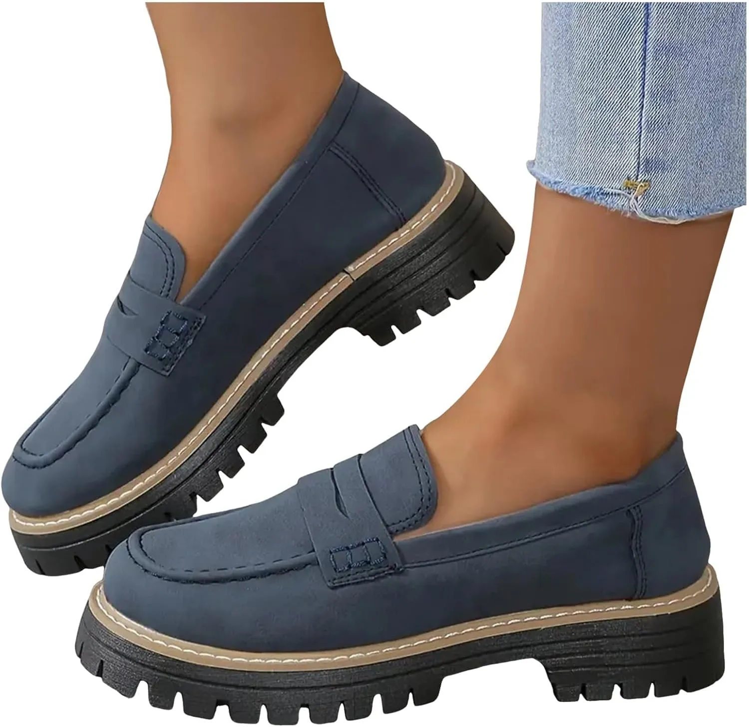 Loafers for Women 2025, Women's Loafers Classic Penny Loafers,Platform Chunky Penny Loafers for Women,Slip-On Dress Business Casual Office Work Shoes for Women,Penny Loafers