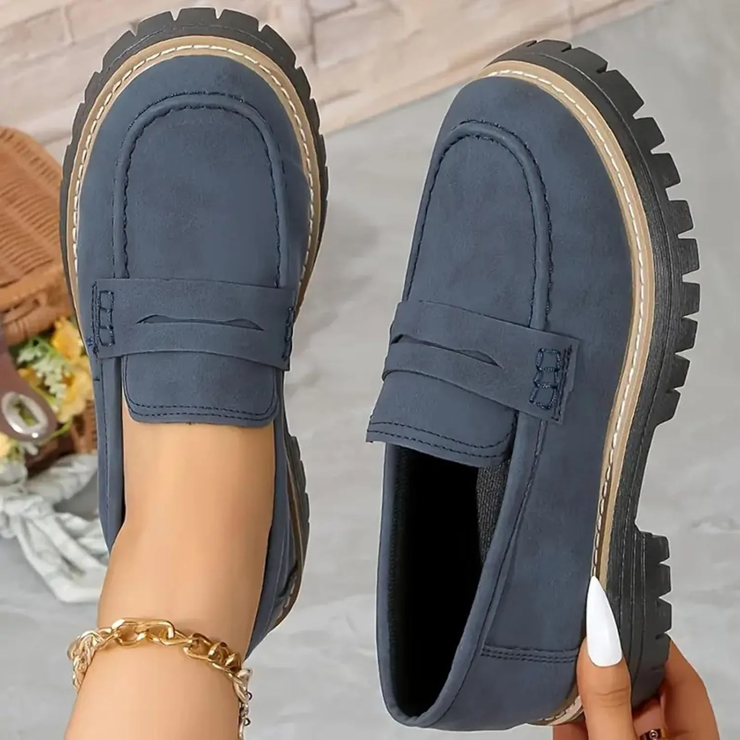 Loafers for Women 2025, Women's Loafers Classic Penny Loafers,Platform Chunky Penny Loafers for Women,Slip-On Dress Business Casual Office Work Shoes for Women,Penny Loafers