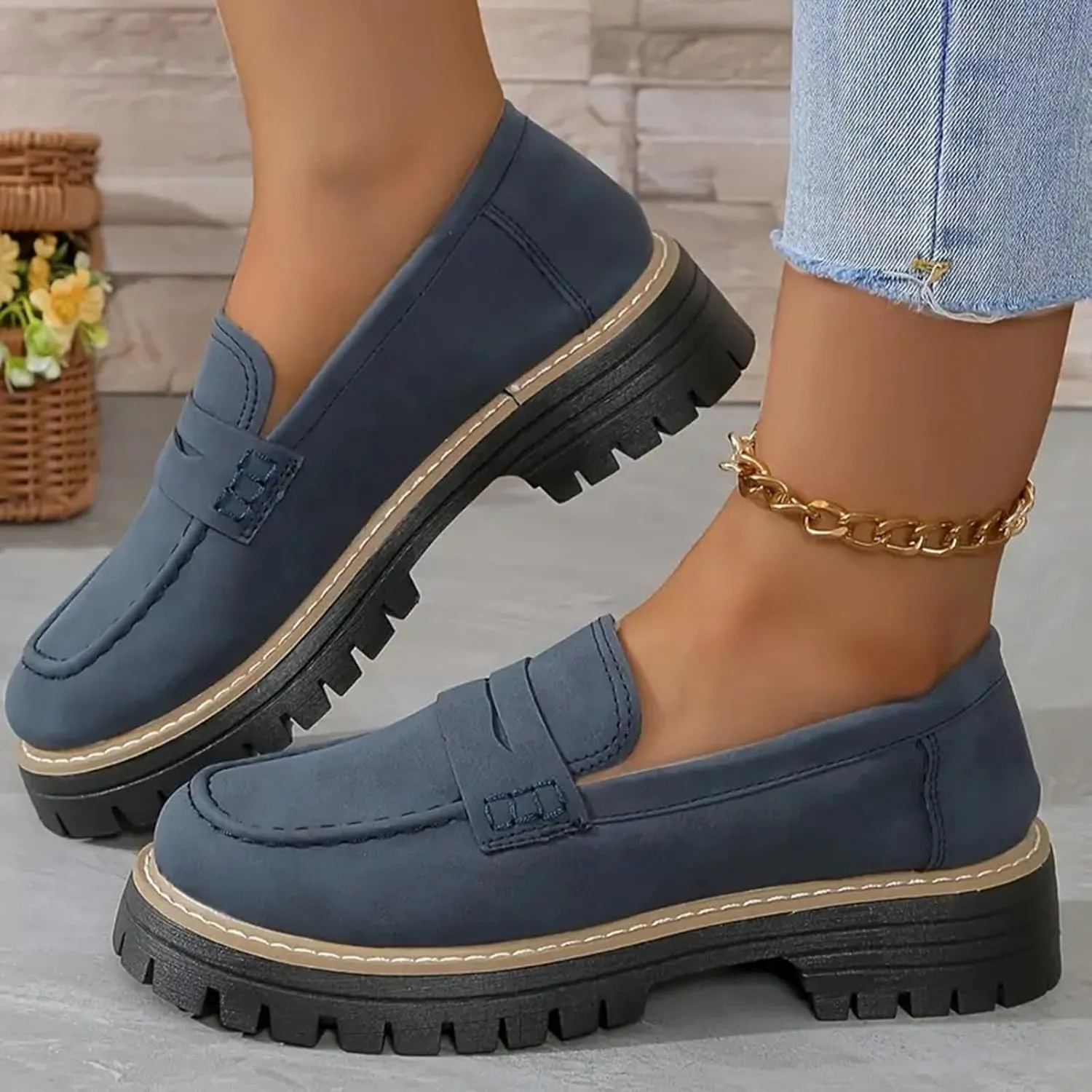 Loafers for Women 2025, Women's Loafers Classic Penny Loafers,Platform Chunky Penny Loafers for Women,Slip-On Dress Business Casual Office Work Shoes for Women,Penny Loafers