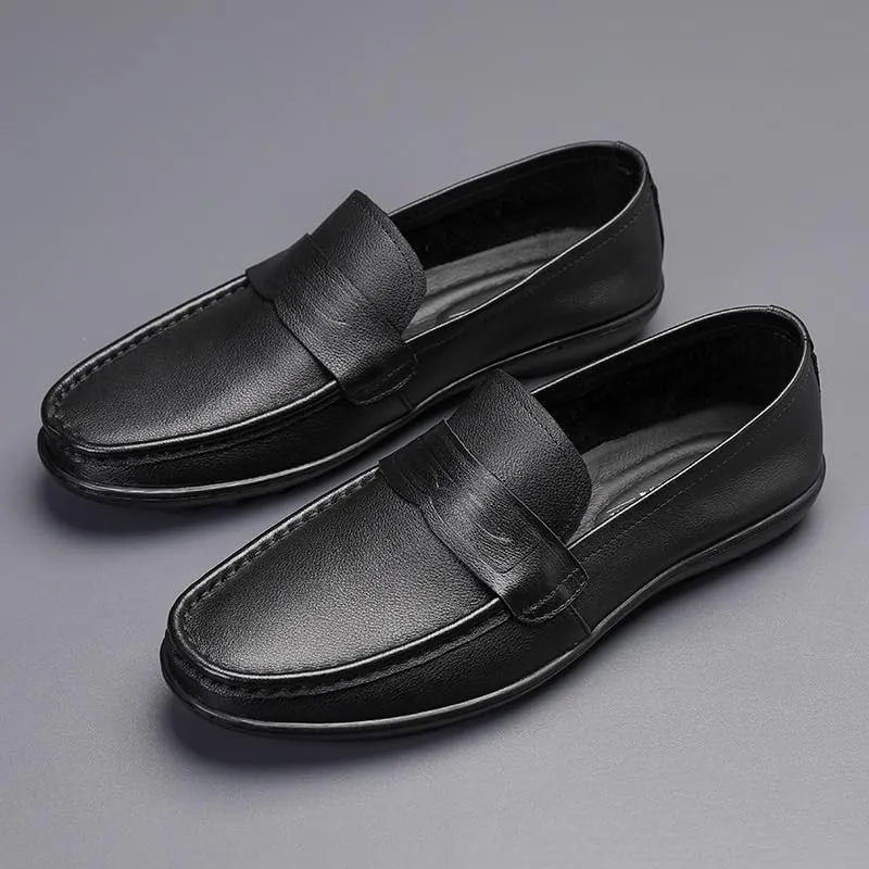 Men's Casual Loafers Slip On Genuine Leather Shoes Male Lightweight Driving Shoes Moccasins Classic Loafer Flats Boat Shoes Outdoor Walking Shoes