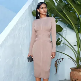 Nude Long Sleeve Midi Dress