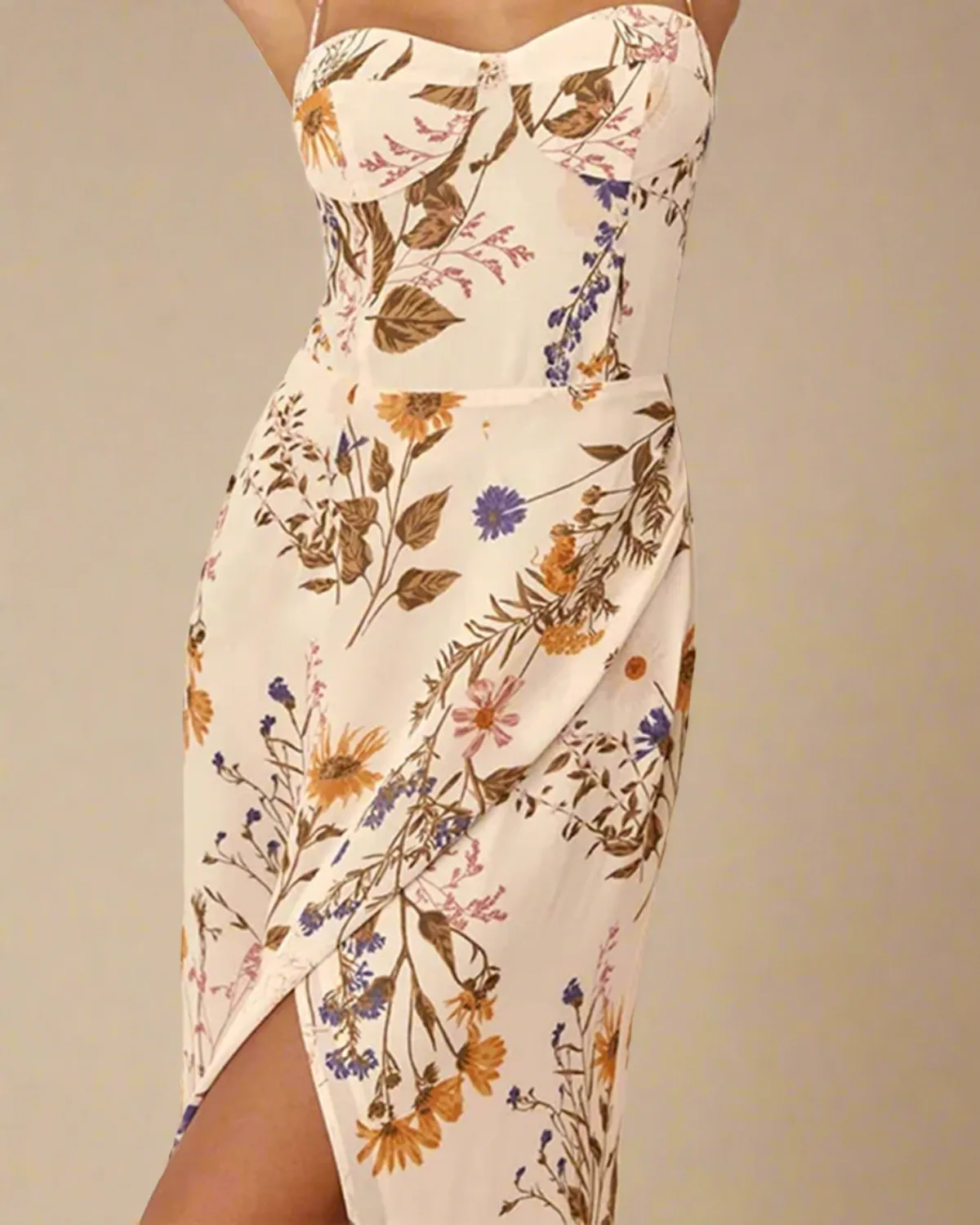 Ophelia Strappy Floral Midi Dress with Thigh Slit