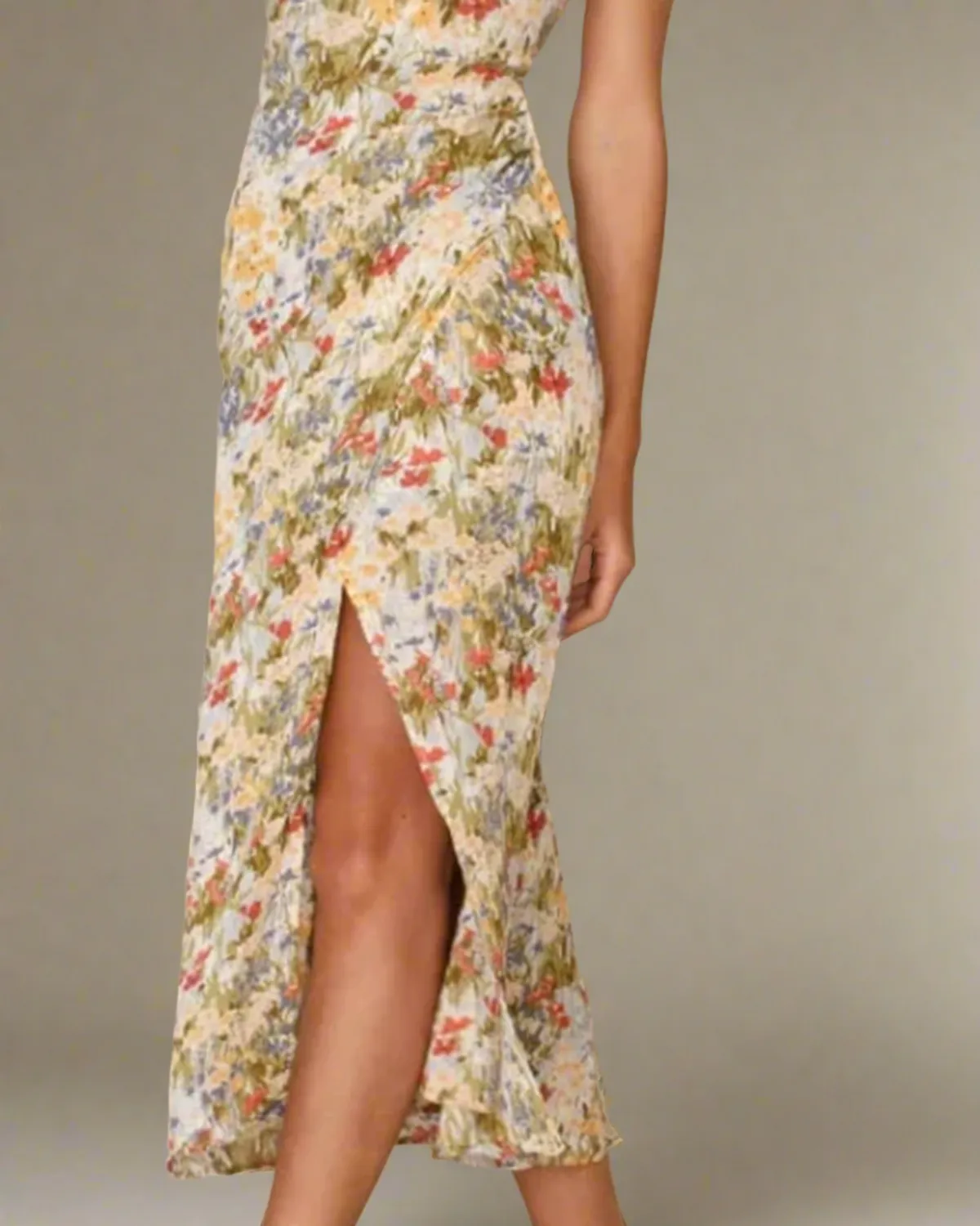 Ophelia Strappy Floral Midi Dress with Thigh Slit