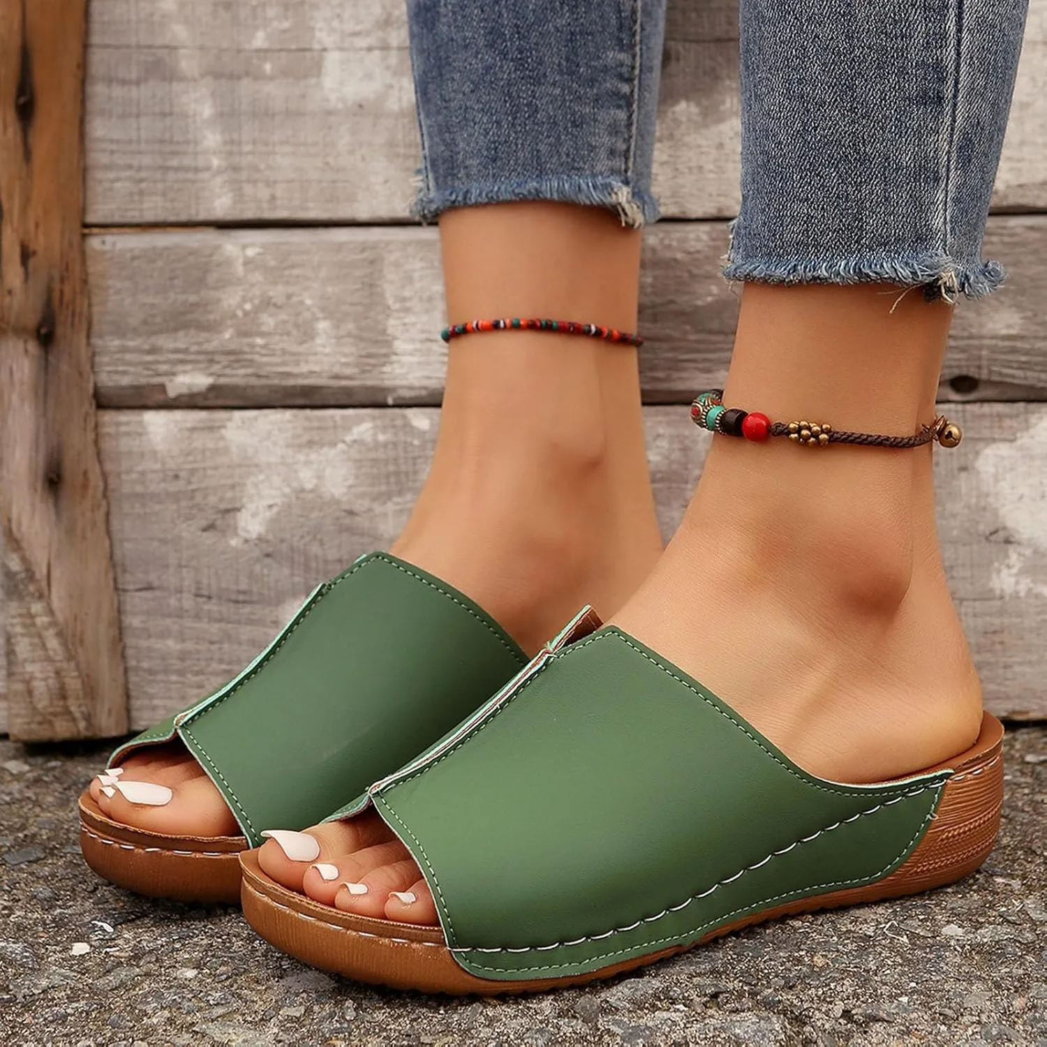 Orthopedic Sandals 2024 New Summer Dressy Leather Orthopedic Wedge Sandals Comfortable Platform Arch Support Slip Sandals
