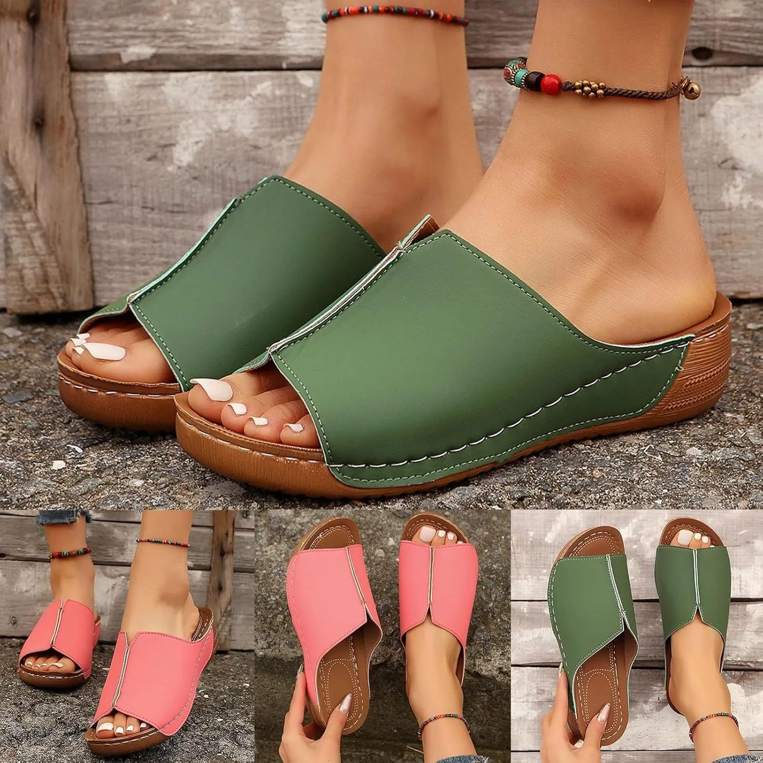 Orthopedic Sandals 2024 New Summer Dressy Leather Orthopedic Wedge Sandals Comfortable Platform Arch Support Slip Sandals