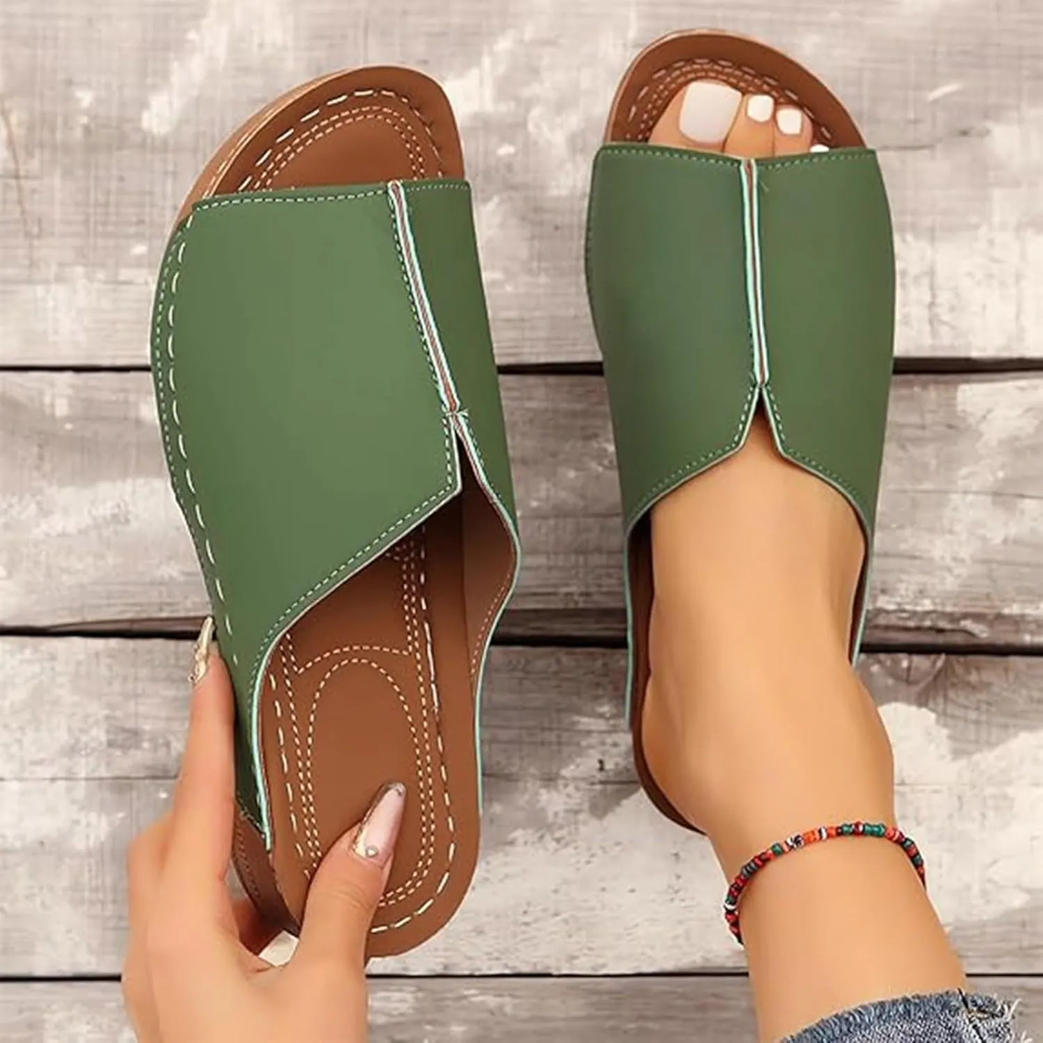 Orthopedic Sandals 2024 New Summer Dressy Leather Orthopedic Wedge Sandals Comfortable Platform Arch Support Slip Sandals