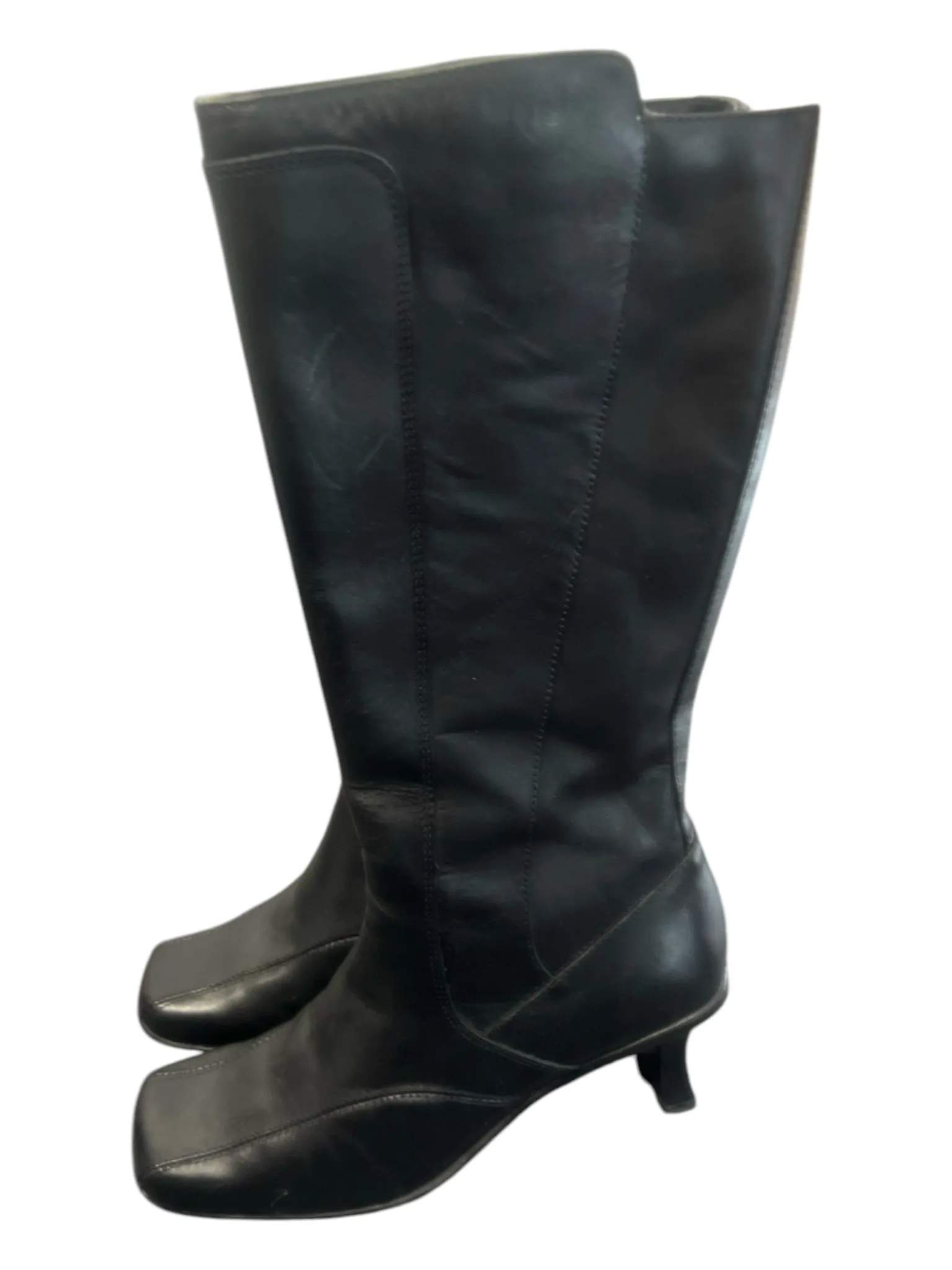 Reaction Kenneth Cole Shoe Size 6 Black Leather Square Toe Square Heel Boots