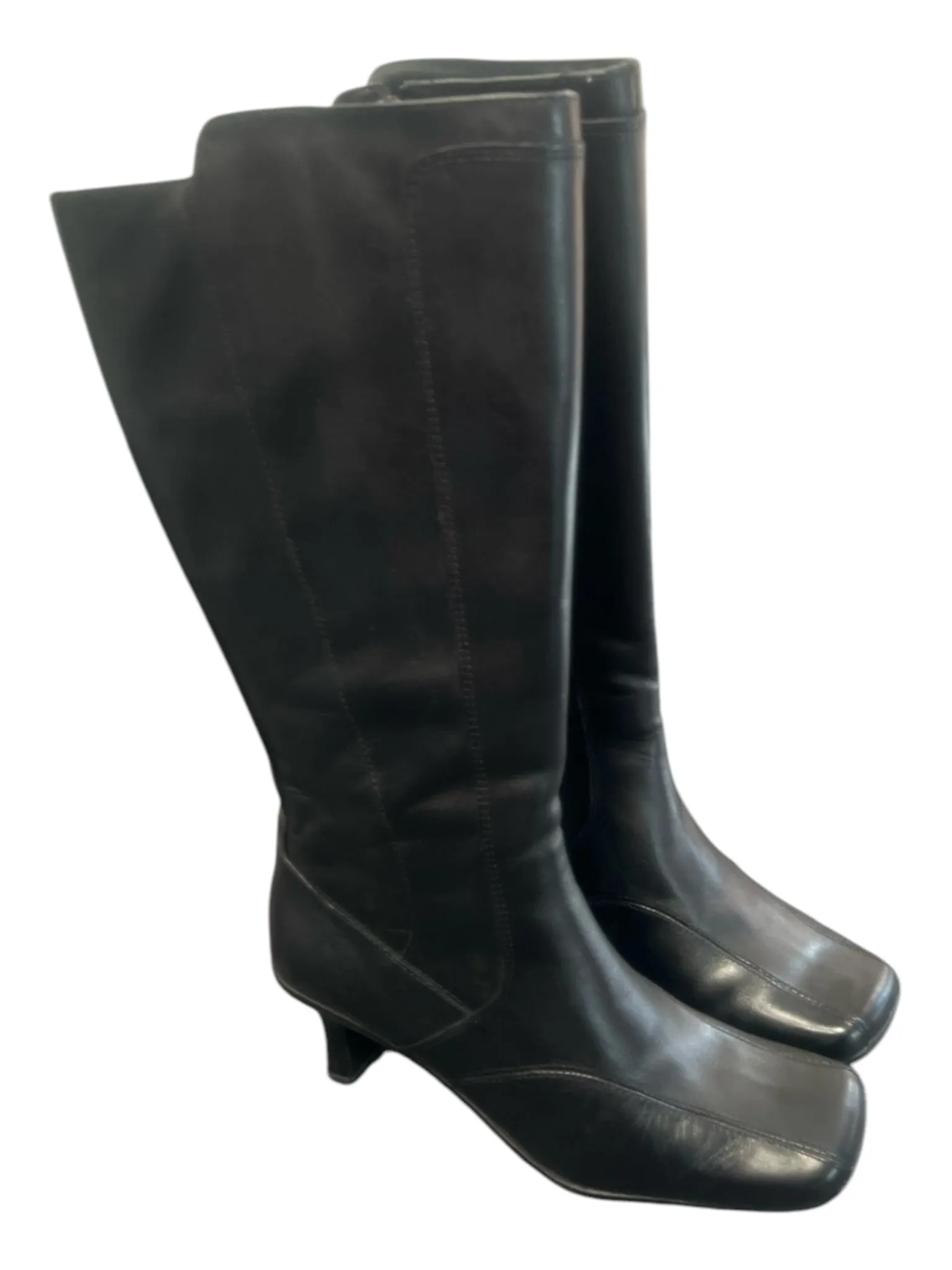 Reaction Kenneth Cole Shoe Size 6 Black Leather Square Toe Square Heel Boots