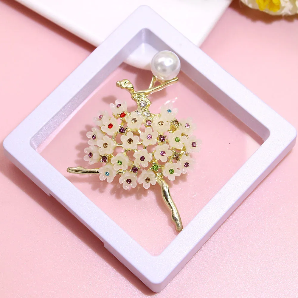 Retro Ballet Brooch Women's Pearl Silk Scarf Buckle