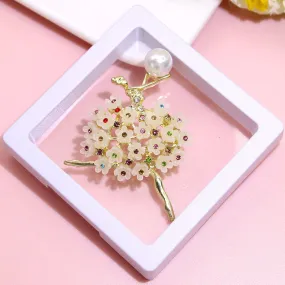 Retro Ballet Brooch Women's Pearl Silk Scarf Buckle