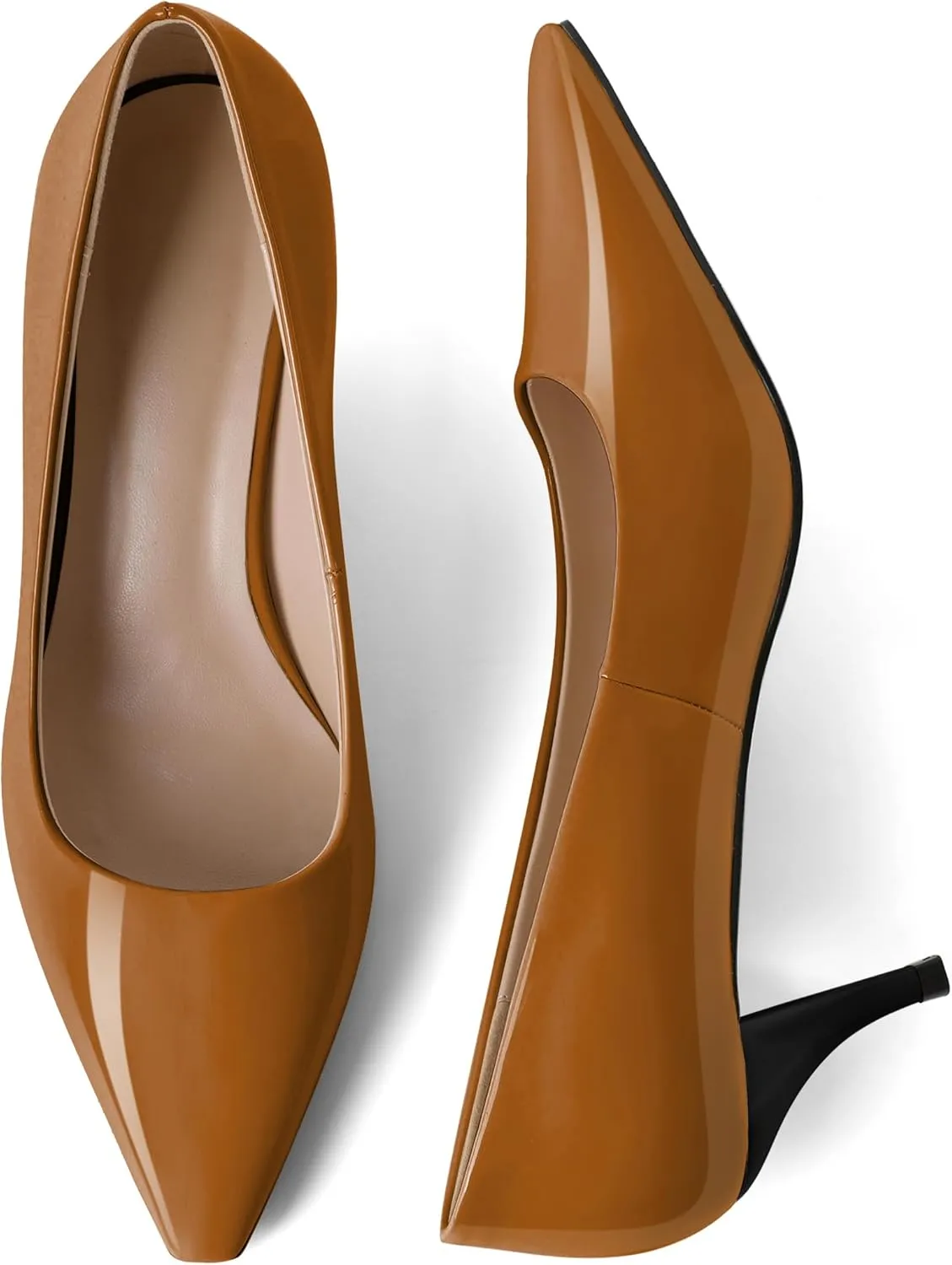 SAMMITOP Womens Kitten Heels Classic Pointy Square Toe Low Heel Slip On Closed Toe Pumps 2.4 Inch Patent Office Dress Shoes