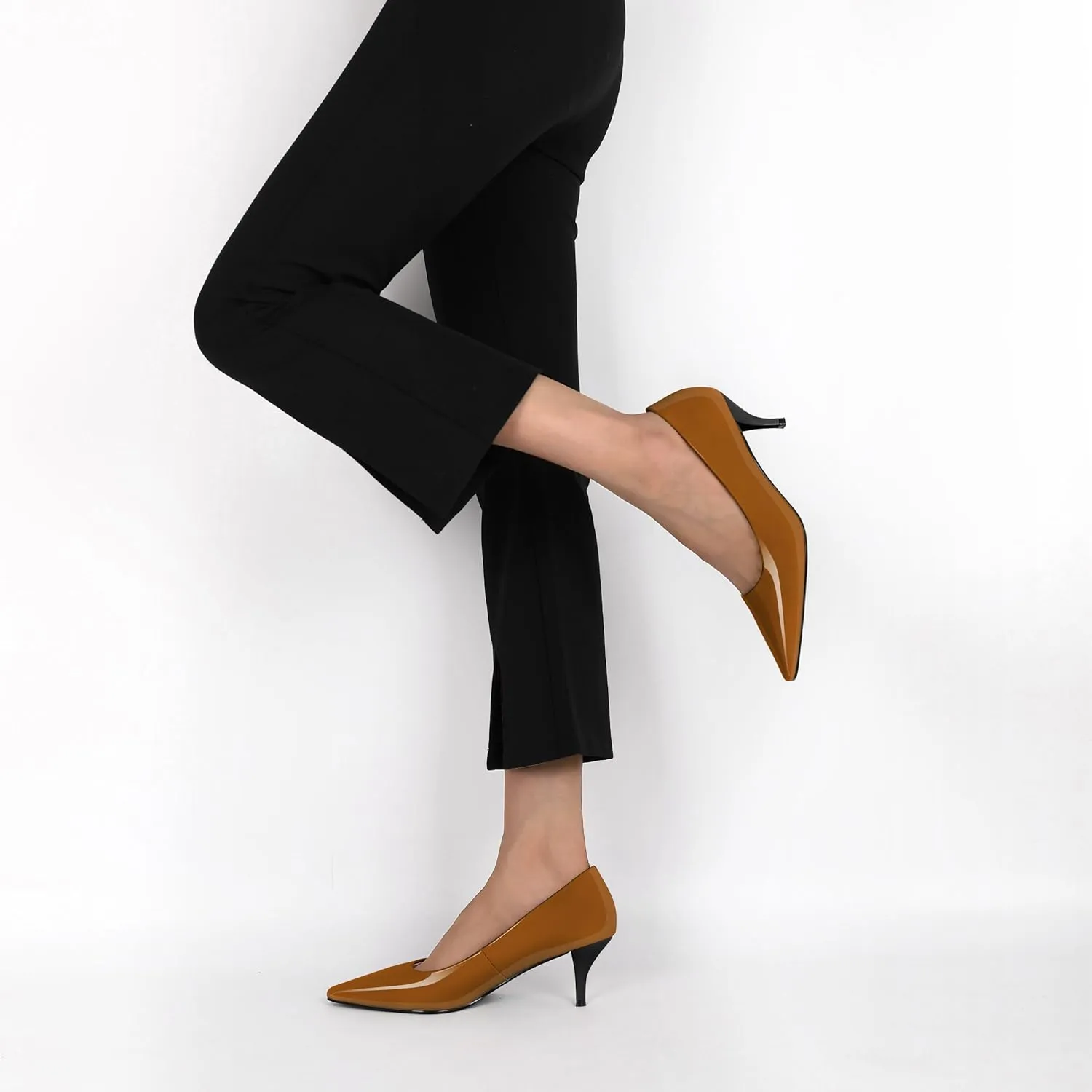 SAMMITOP Womens Kitten Heels Classic Pointy Square Toe Low Heel Slip On Closed Toe Pumps 2.4 Inch Patent Office Dress Shoes