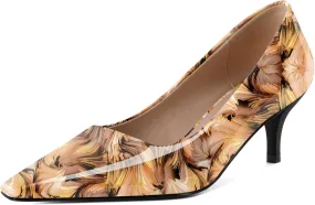 SAMMITOP Womens Kitten Heels Classic Pointy Square Toe Low Heel Slip On Closed Toe Pumps 2.4 Inch Patent Office Dress Shoes