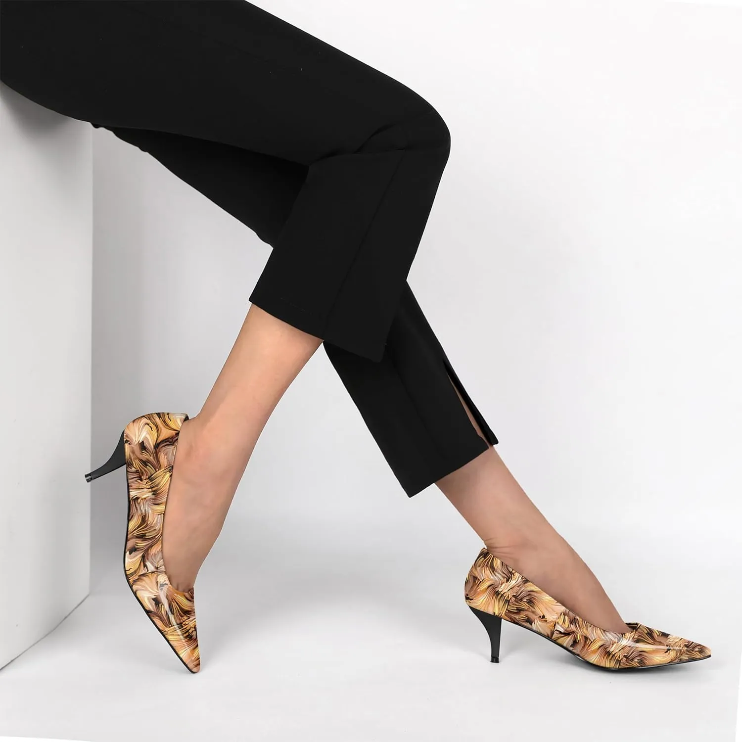 SAMMITOP Womens Kitten Heels Classic Pointy Square Toe Low Heel Slip On Closed Toe Pumps 2.4 Inch Patent Office Dress Shoes