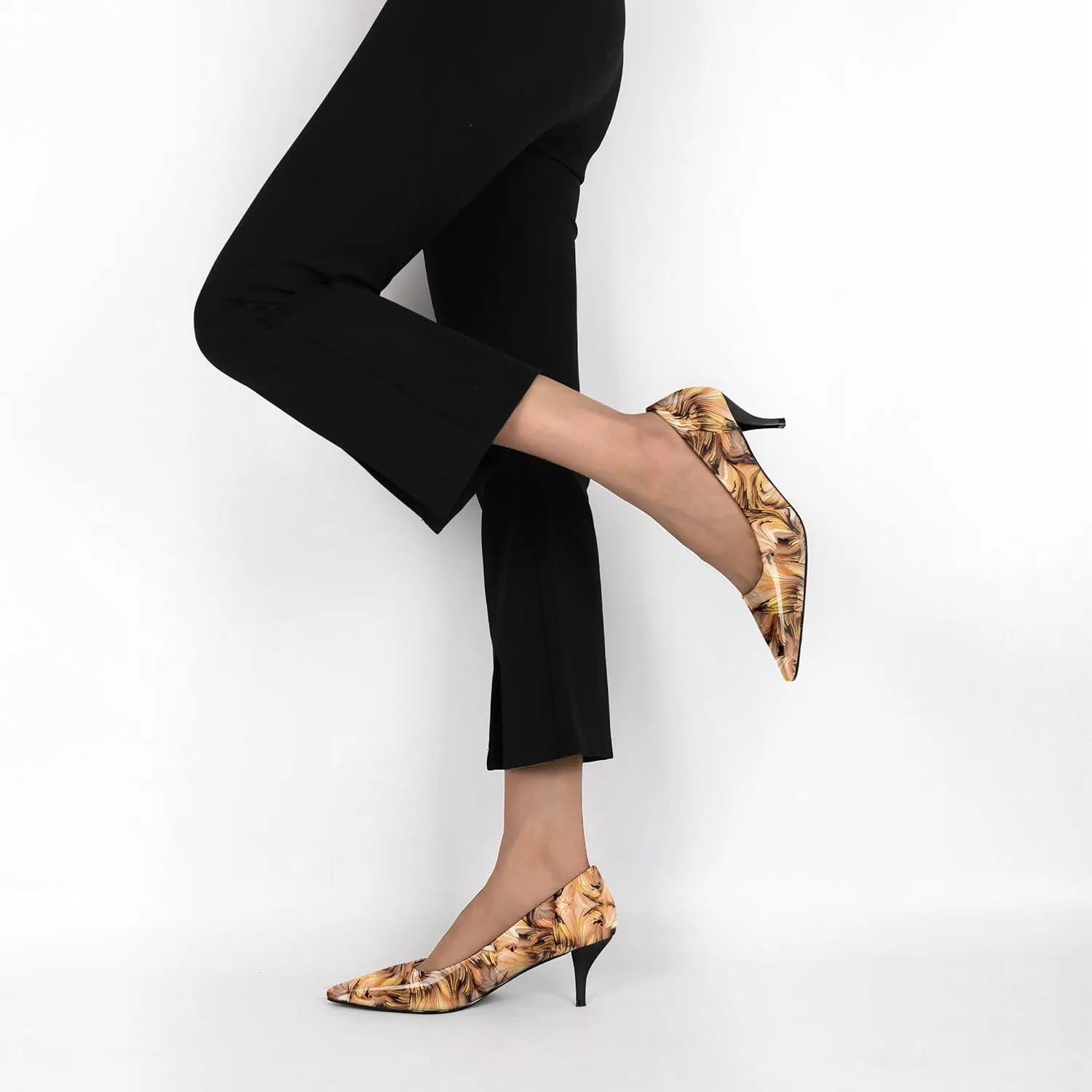 SAMMITOP Womens Kitten Heels Classic Pointy Square Toe Low Heel Slip On Closed Toe Pumps 2.4 Inch Patent Office Dress Shoes