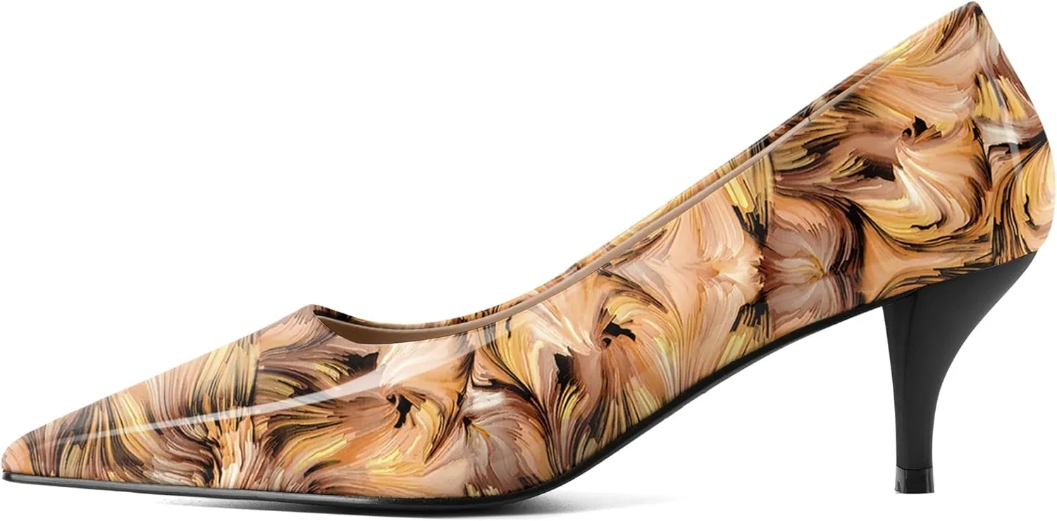 SAMMITOP Womens Kitten Heels Classic Pointy Square Toe Low Heel Slip On Closed Toe Pumps 2.4 Inch Patent Office Dress Shoes