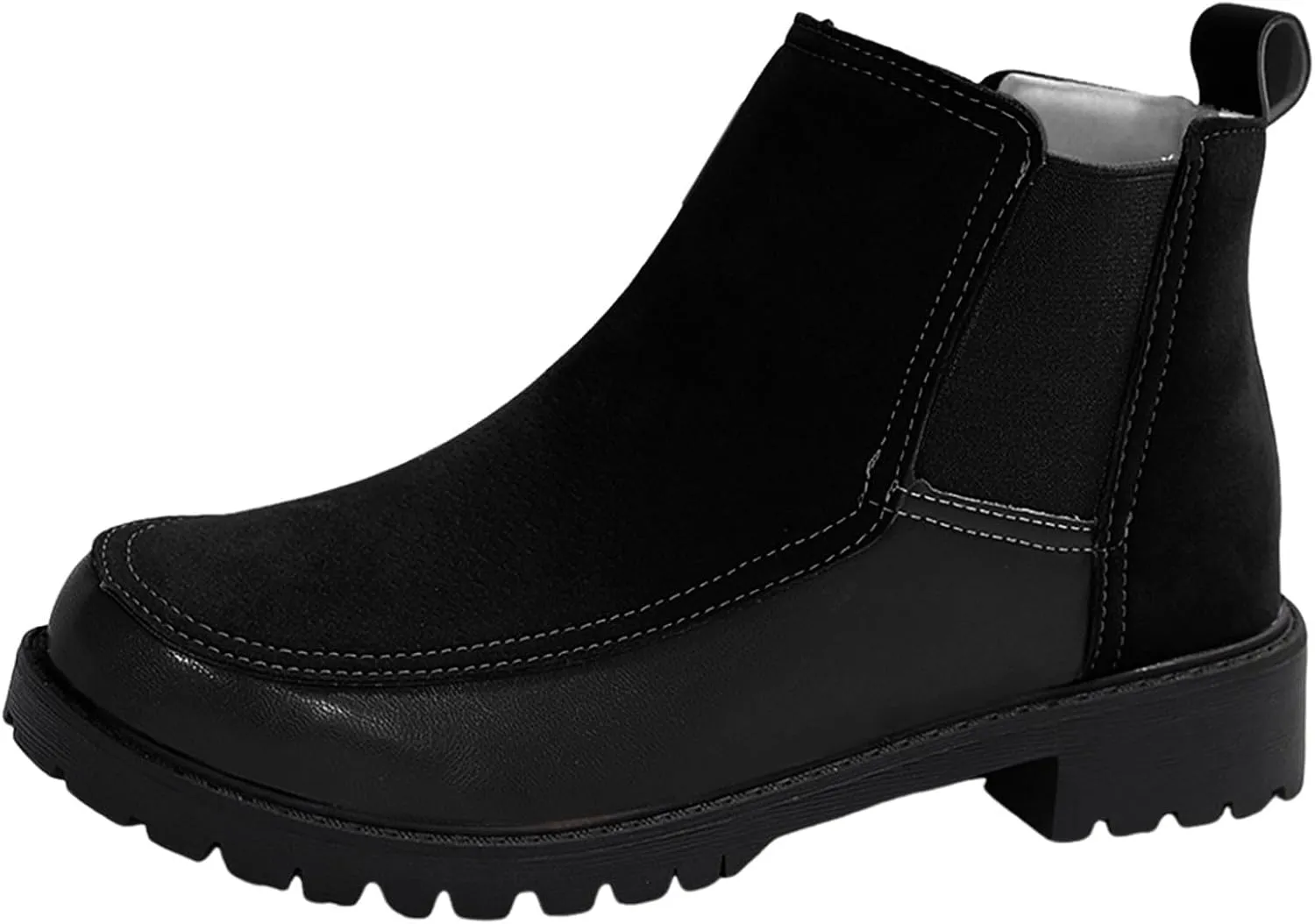Short Chunky Heels Women Boots Combat Boots Womens with HeelCombat Round Toe Chunky Heel Fashion Elastic Sleeve