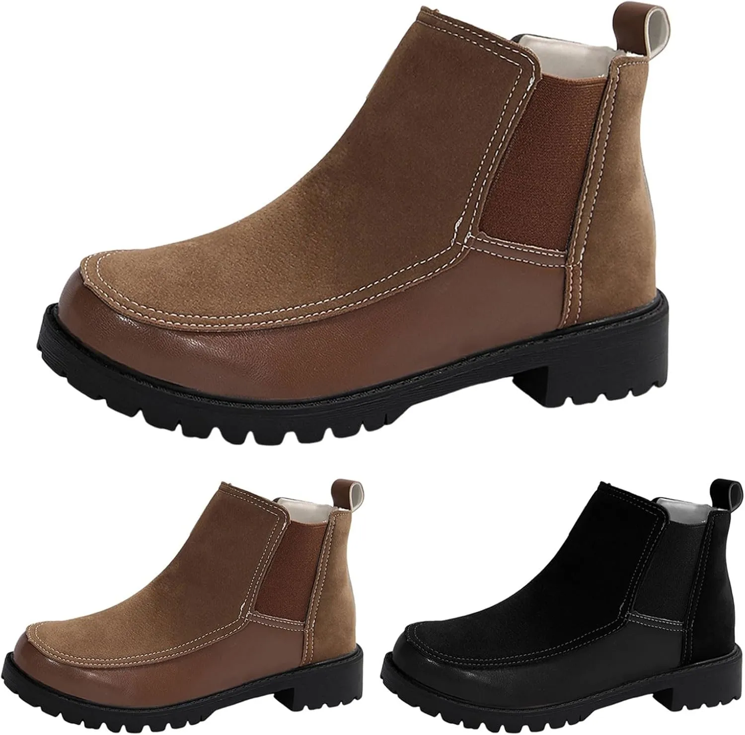 Short Chunky Heels Women Boots Combat Boots Womens with HeelCombat Round Toe Chunky Heel Fashion Elastic Sleeve