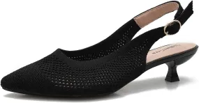 Slingback Kitten Heels for Women Pointed Closed Toe Knitted Slingbacks Comfortable Women's Ankle Strap Dress Slingback Low Kitten Pumps Shoes, Party Work