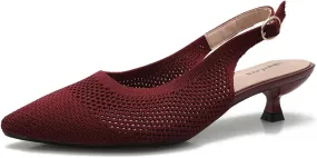 Slingback Kitten Heels for Women Pointed Closed Toe Knitted Slingbacks Comfortable Women's Ankle Strap Dress Slingback Low Kitten Pumps Shoes, Party Work