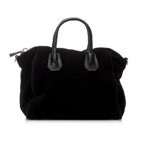 ST IVES - Soft Genuine Leather Suede Handbag in Black