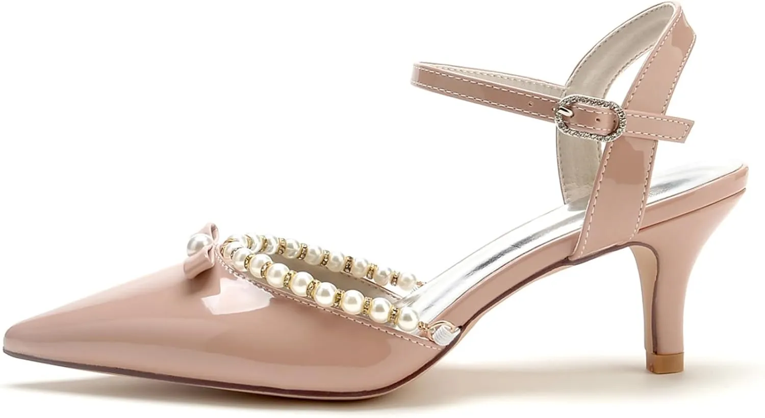 Wedding Shoes Bride Wedding Pearl Party Dress Pumps Shoes Women's Slingback Pointed Toe Kitten Heels 6Cm