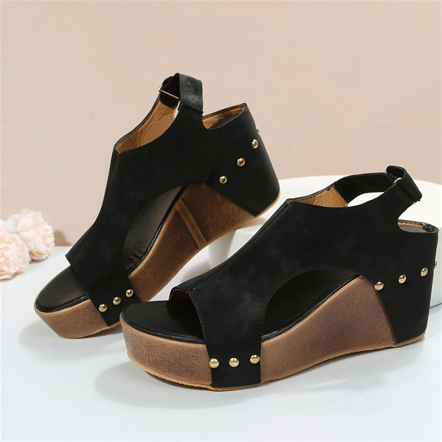 Wedge Sandals for Women Dressy Summer,Womens Platform Wedges Espadrilles Mid Heel Comfortable Sandals Casual Open Toe Lightweight Buckle Ankle Strap Beach Shoes