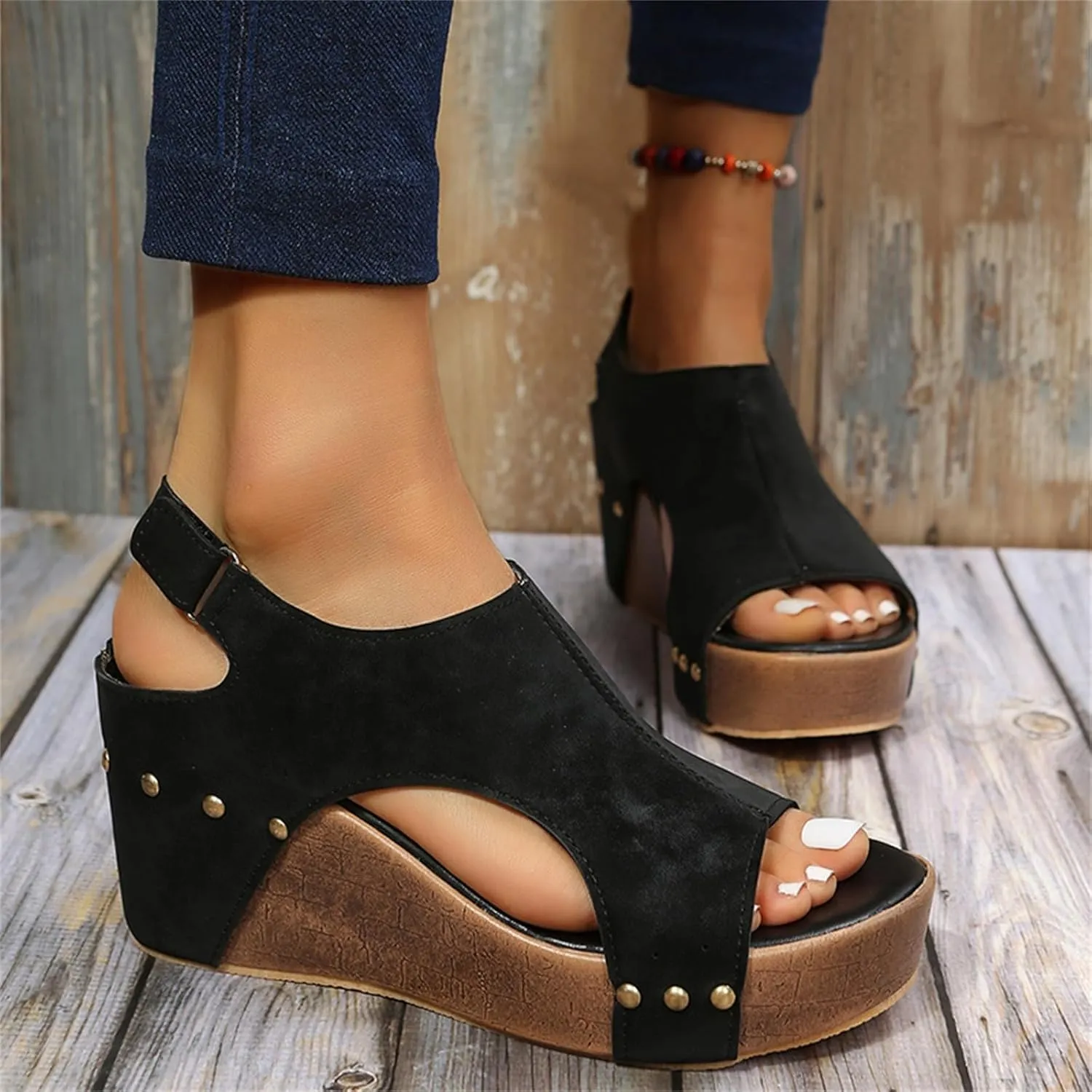 Wedge Sandals for Women Dressy Summer,Womens Platform Wedges Espadrilles Mid Heel Comfortable Sandals Casual Open Toe Lightweight Buckle Ankle Strap Beach Shoes