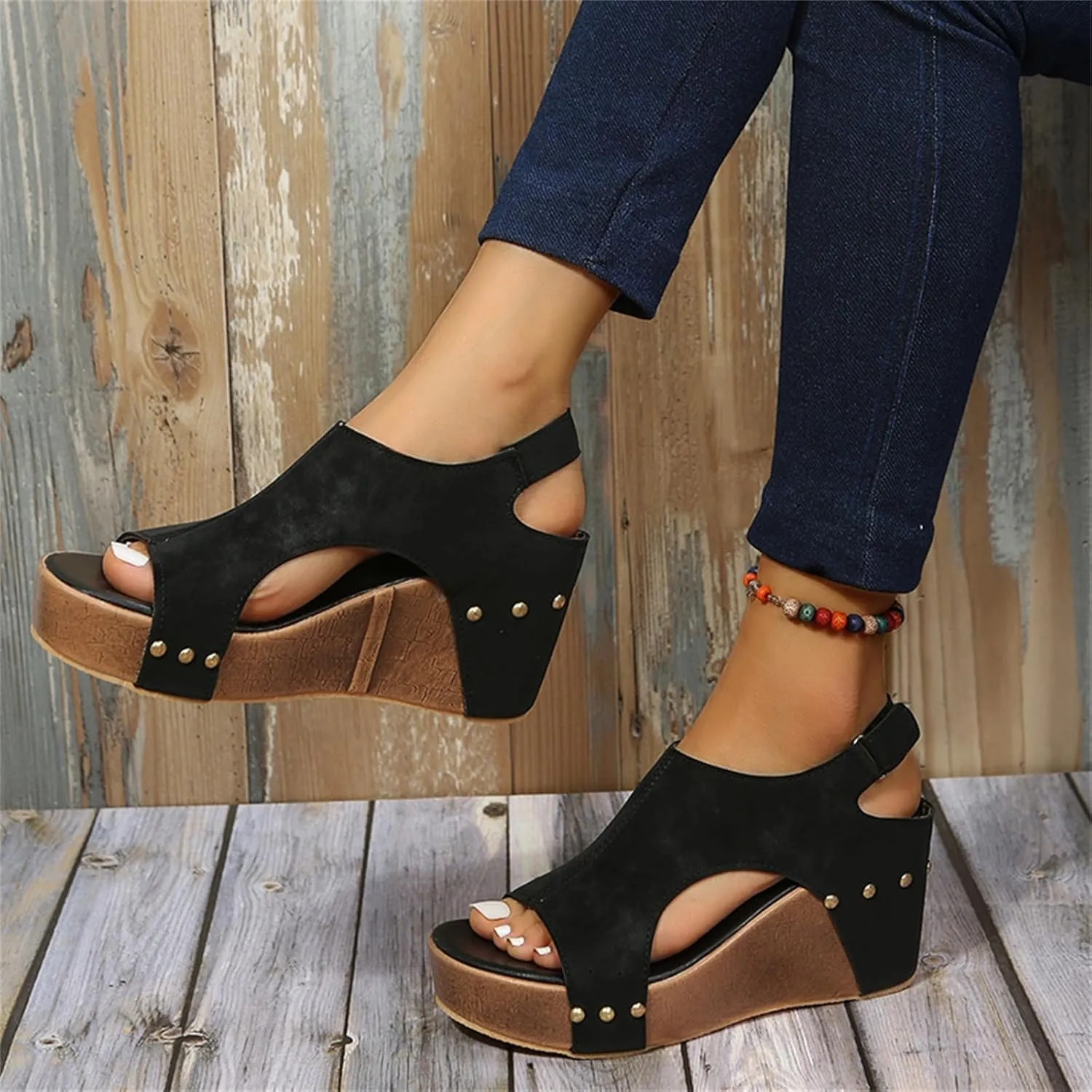 Wedge Sandals for Women Dressy Summer,Womens Platform Wedges Espadrilles Mid Heel Comfortable Sandals Casual Open Toe Lightweight Buckle Ankle Strap Beach Shoes