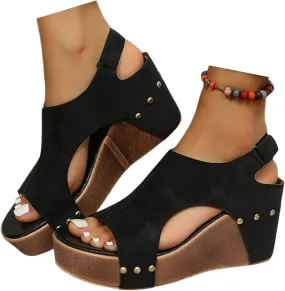Wedge Sandals for Women Dressy Summer,Womens Platform Wedges Espadrilles Mid Heel Comfortable Sandals Casual Open Toe Lightweight Buckle Ankle Strap Beach Shoes
