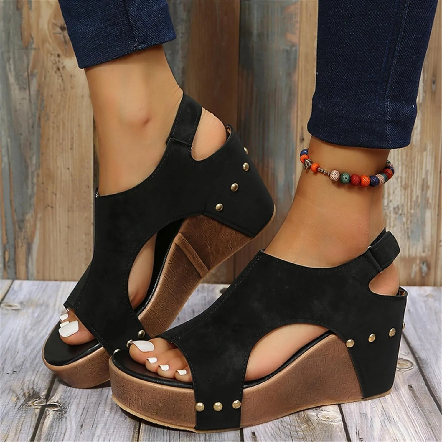 Wedge Sandals for Women Dressy Summer,Womens Platform Wedges Espadrilles Mid Heel Comfortable Sandals Casual Open Toe Lightweight Buckle Ankle Strap Beach Shoes