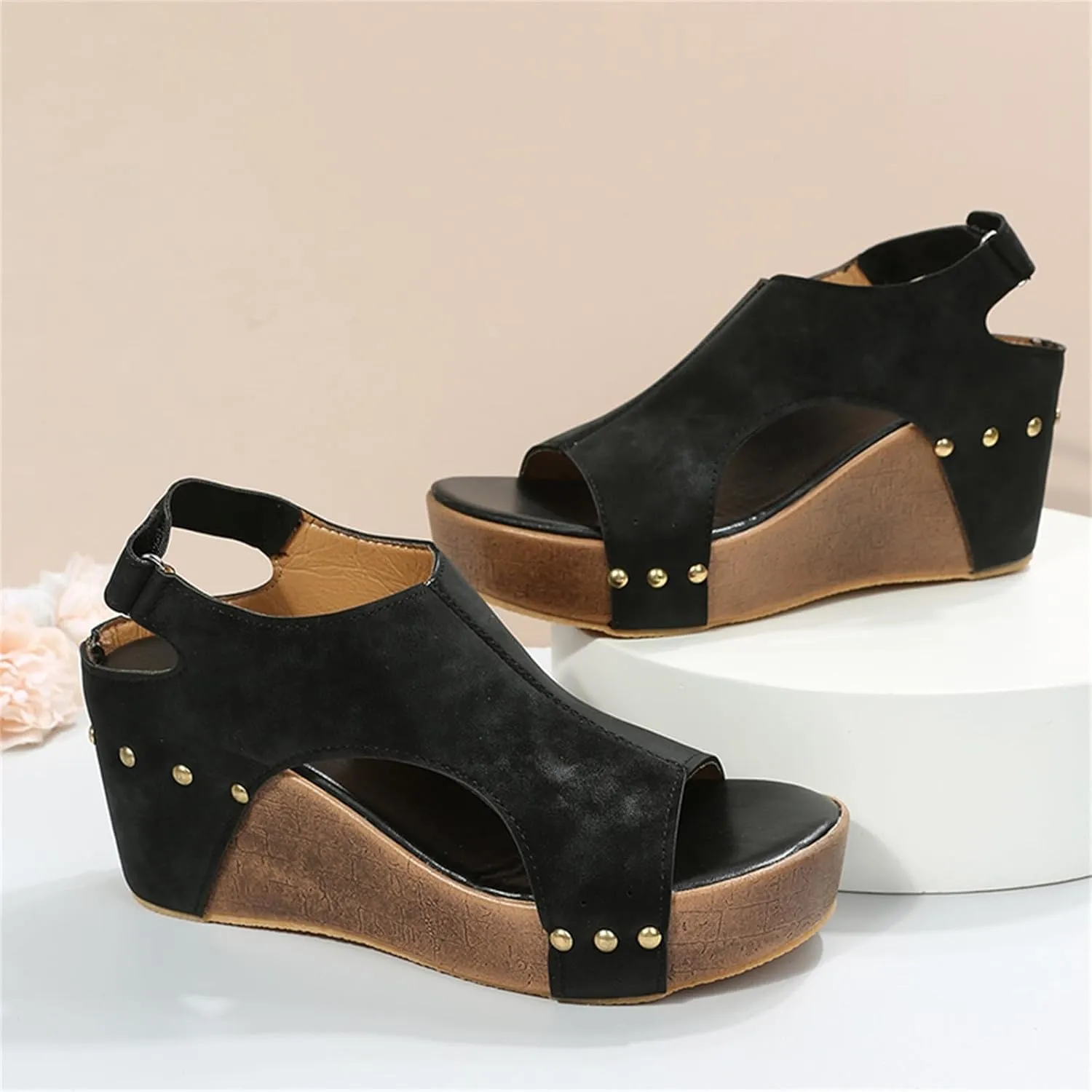 Wedge Sandals for Women Dressy Summer,Womens Platform Wedges Espadrilles Mid Heel Comfortable Sandals Casual Open Toe Lightweight Buckle Ankle Strap Beach Shoes