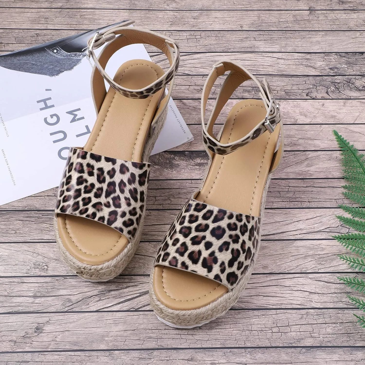 Wedges Fashion Sandals Leopard Retro Women Strap Women's Summer Shoes Toe Hiking Water Sandals