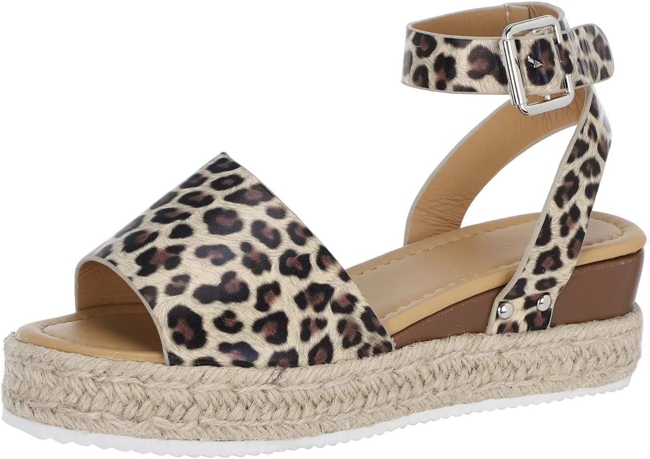 Wedges Fashion Sandals Leopard Retro Women Strap Women's Summer Shoes Toe Hiking Water Sandals