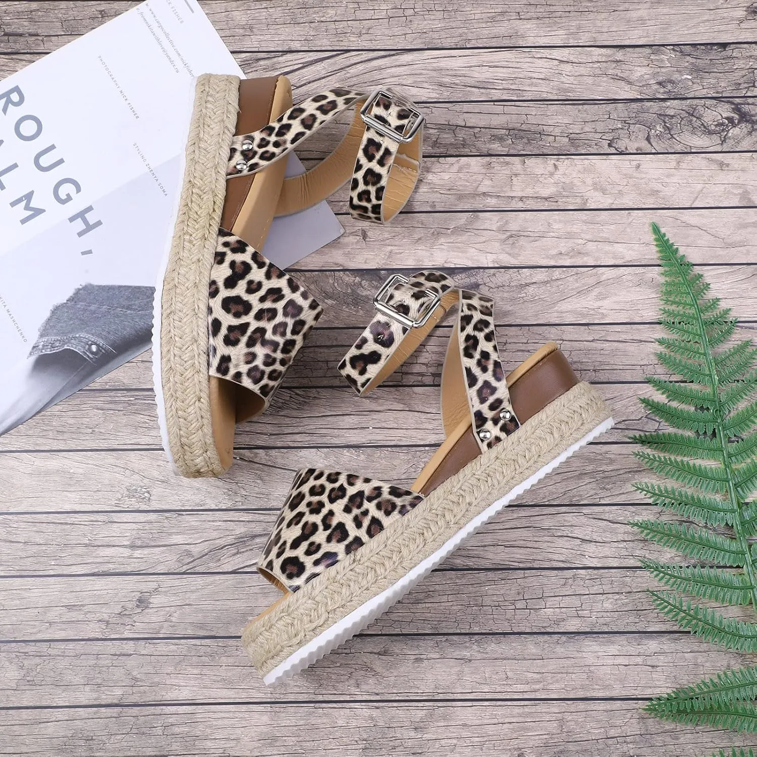 Wedges Fashion Sandals Leopard Retro Women Strap Women's Summer Shoes Toe Hiking Water Sandals