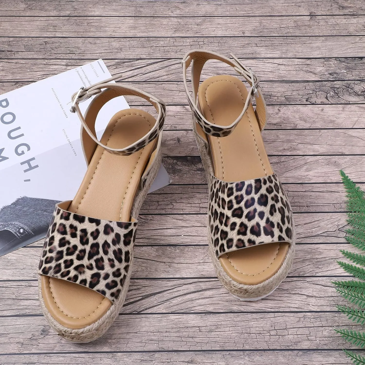 Wedges Fashion Sandals Leopard Retro Women Strap Women's Summer Shoes Toe Hiking Water Sandals