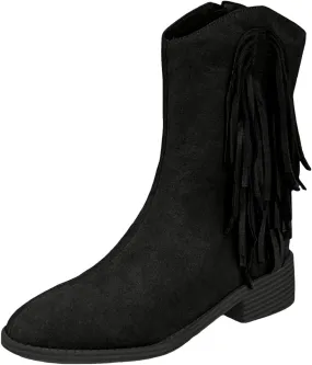 Western Boots Ankle Booties Women's Cowboy Western Ankle Boots Low Chunky Heels Fall Short Booties Tassel Shoes