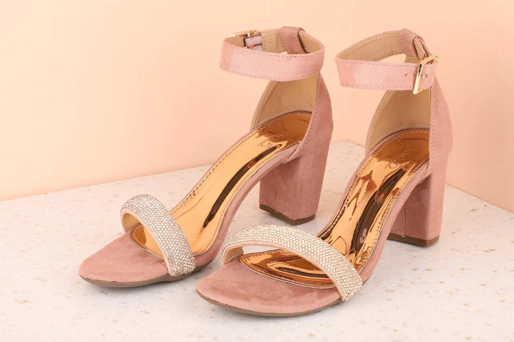 Women Peach Suede Party Block Sandals