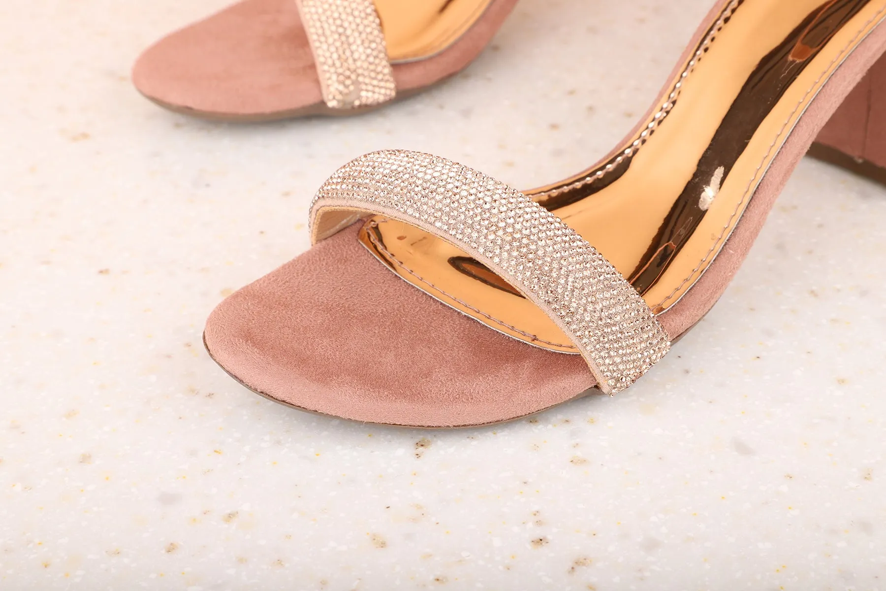 Women Peach Suede Party Block Sandals