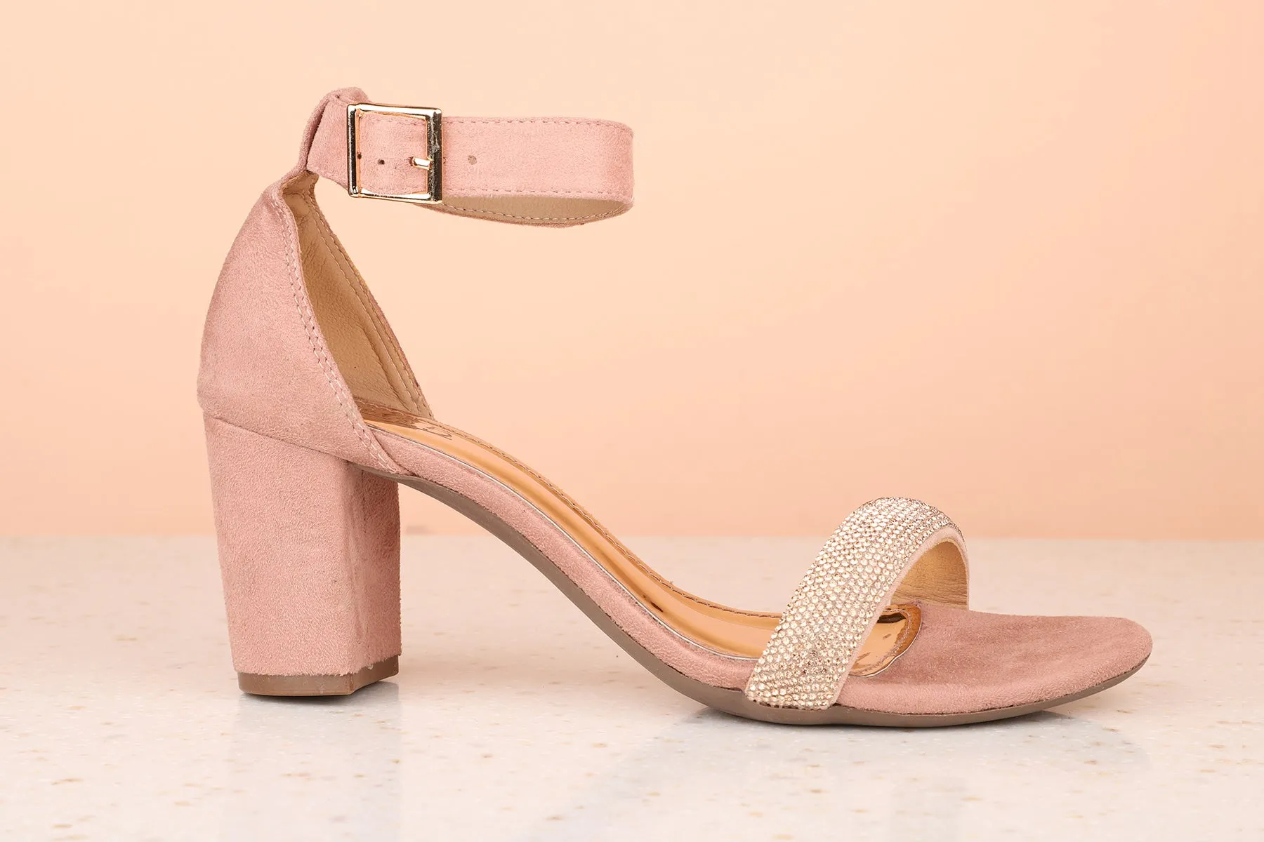 Women Peach Suede Party Block Sandals