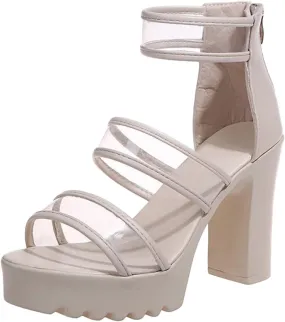 Women Pumps Round Open Toe Block High Heels Strappy Chunky Heels Ankle Strap Sandals Comfort Dress Part Prom Shoes