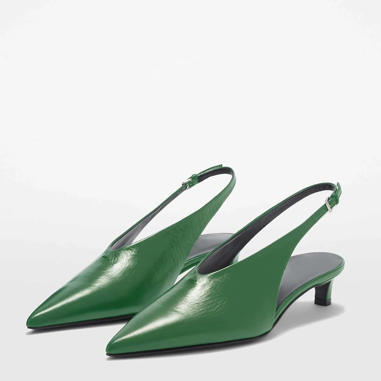 Women Slingback Heels,1.5 Inch Low Heel Pump Shoes Ladies Dress Shoes Pointy Toe Buckle Strap Kitten Heels for Evening Parties Size 5-12 US