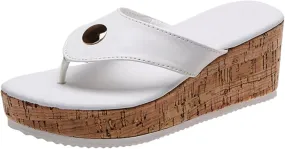Women's Faux Leather Platform Clip Toe Flip Flops with Arch Support Summer Casual Non Slip Orthopedic Wedges Walking Sandals Beach Flip
