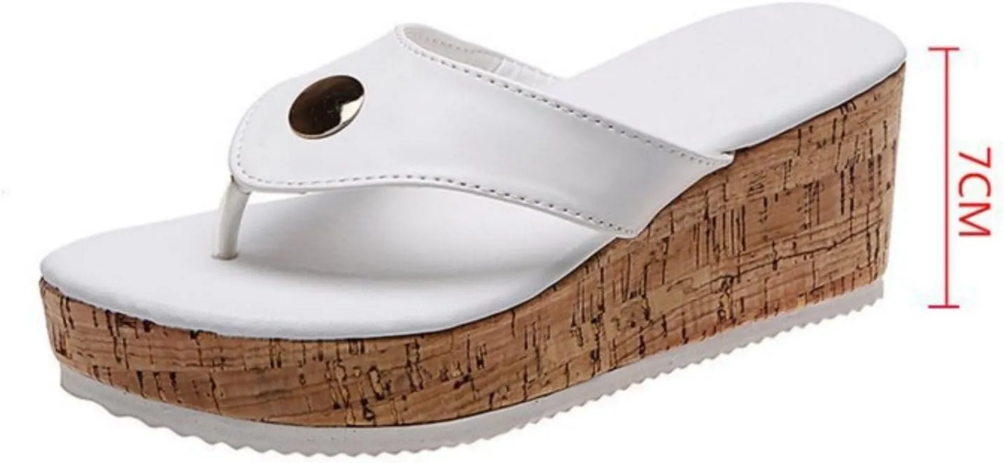 Women's Faux Leather Platform Clip Toe Flip Flops with Arch Support Summer Casual Non Slip Orthopedic Wedges Walking Sandals Beach Flip