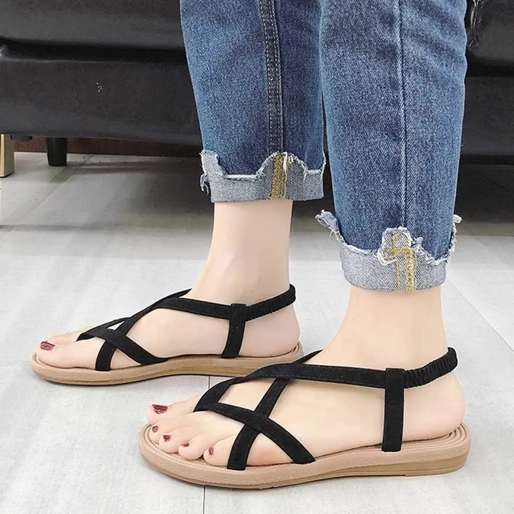 Women's Low Wedge Heels Women Flat Band Sandals Casual Summer Sandals Toe Elastic Open Fashion Women's Wedges