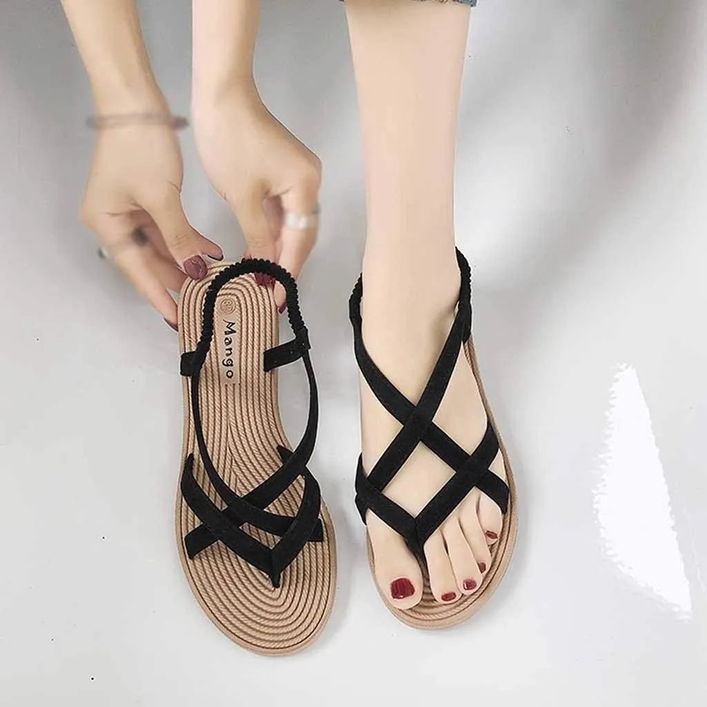 Women's Low Wedge Heels Women Flat Band Sandals Casual Summer Sandals Toe Elastic Open Fashion Women's Wedges