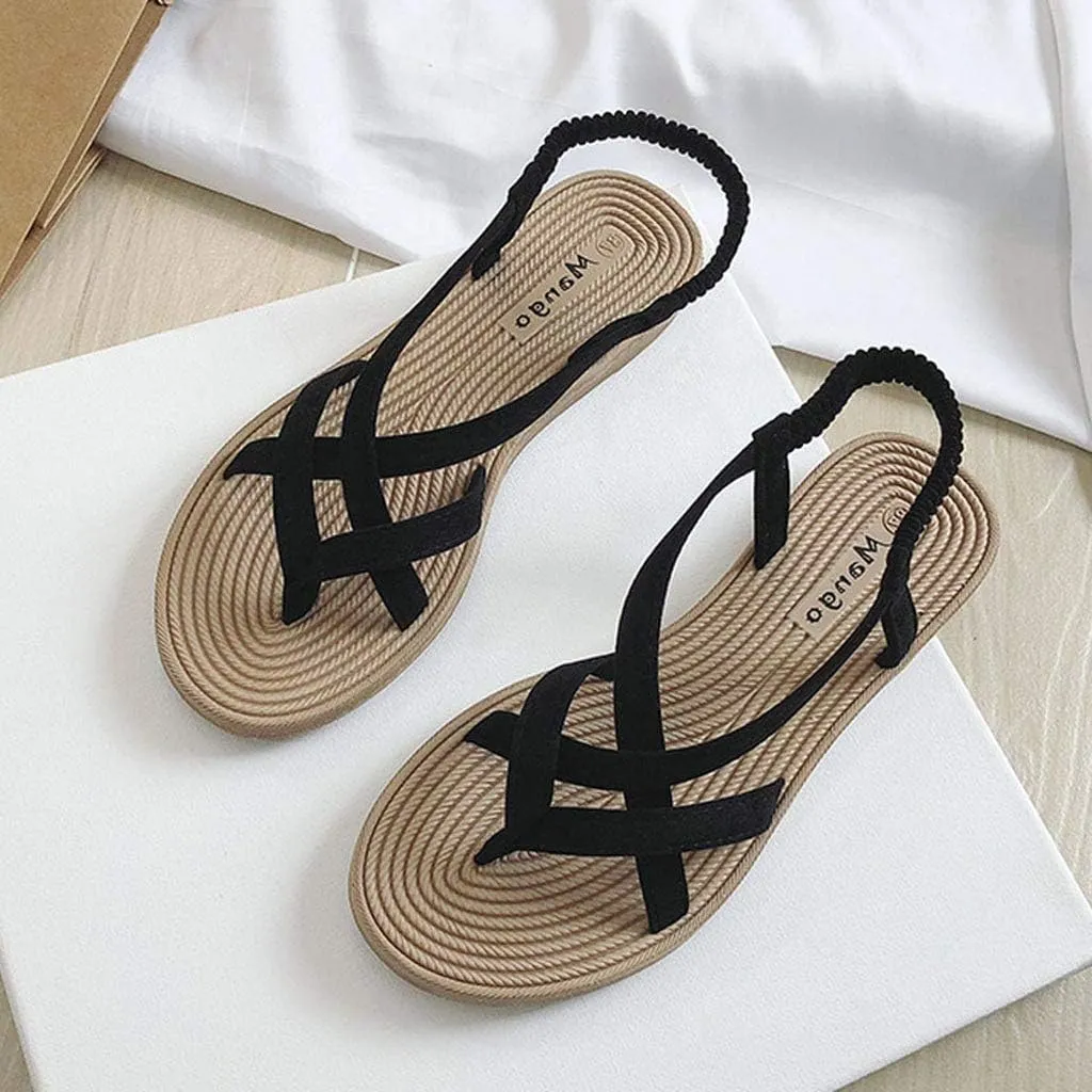 Women's Low Wedge Heels Women Flat Band Sandals Casual Summer Sandals Toe Elastic Open Fashion Women's Wedges