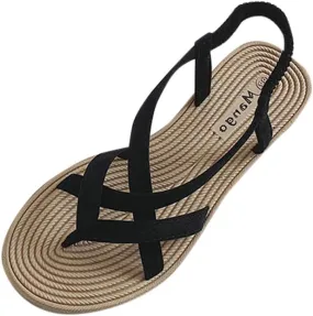 Women's Low Wedge Heels Women Flat Band Sandals Casual Summer Sandals Toe Elastic Open Fashion Women's Wedges